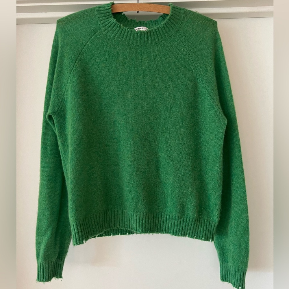 Minnie Rose Distressed Edge Shrunken Cashmere Sweater